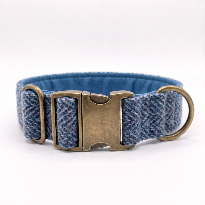 Extra Wide 38mm - Blue Herringbone Harris Tweed Dog Collar