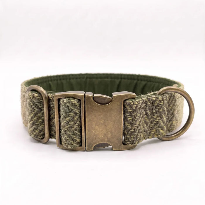 Extra Wide 38mm - Green Block Harris Tweed Dog Collar