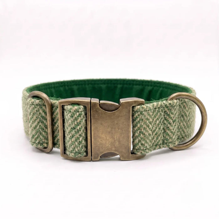 Extra Wide 38mm - Green Herringbone Harris Tweed Dog Collar