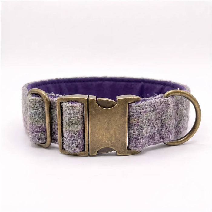 Extra Wide 38mm - Lavender Block Check Harris Tweed Dog Collar