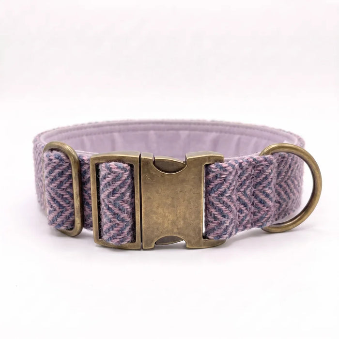 Extra Wide 38mm - Lilac & Blue Herringbone Harris Tweed Dog Collar