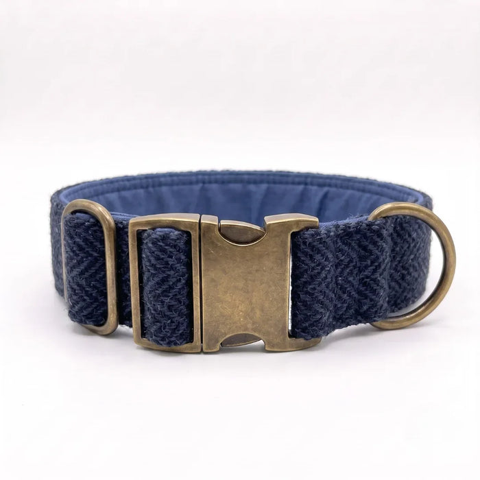 Extra Wide 38mm - Midnight Blue Harris Tweed Dog Collar