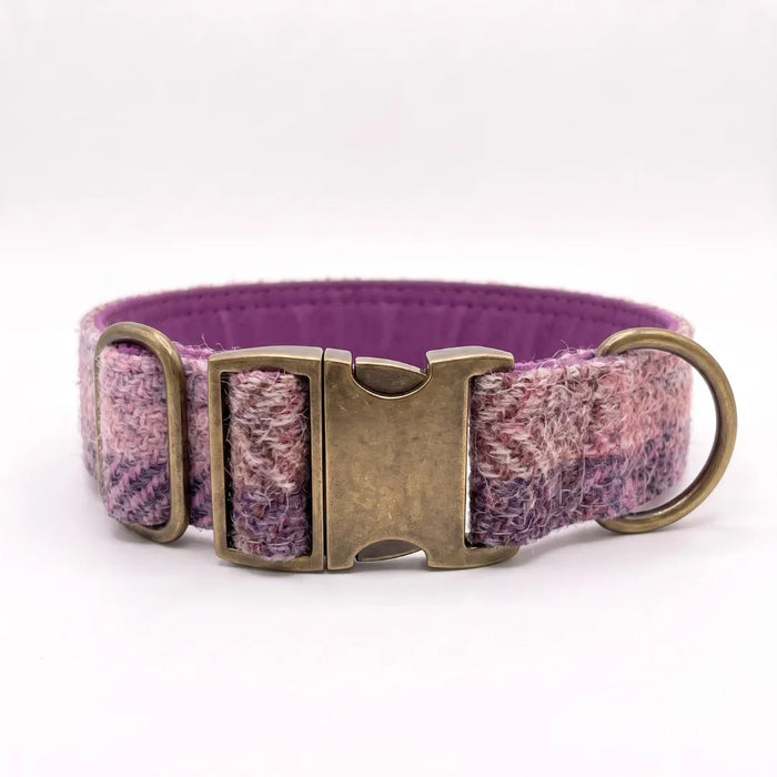 Extra Wide 38mm - Pretty Pink Block Harris Tweed Dog Collar