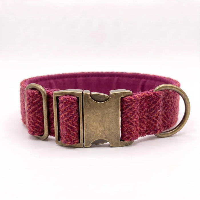 Extra Wide 38mm - Raspberry & Coral Harris Tweed Dog Collar