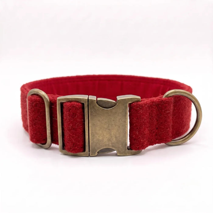 Extra Wide 38mm - Simply Red Harris Tweed Dog Collar