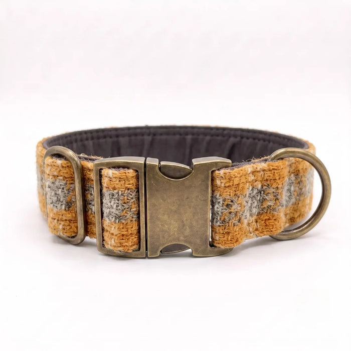 Extra Wide 38mm - Sunflower Check Harris Tweed Dog Collar