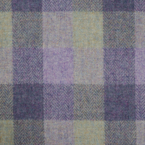 Lavender Block Check Harris Tweed Dog Collar