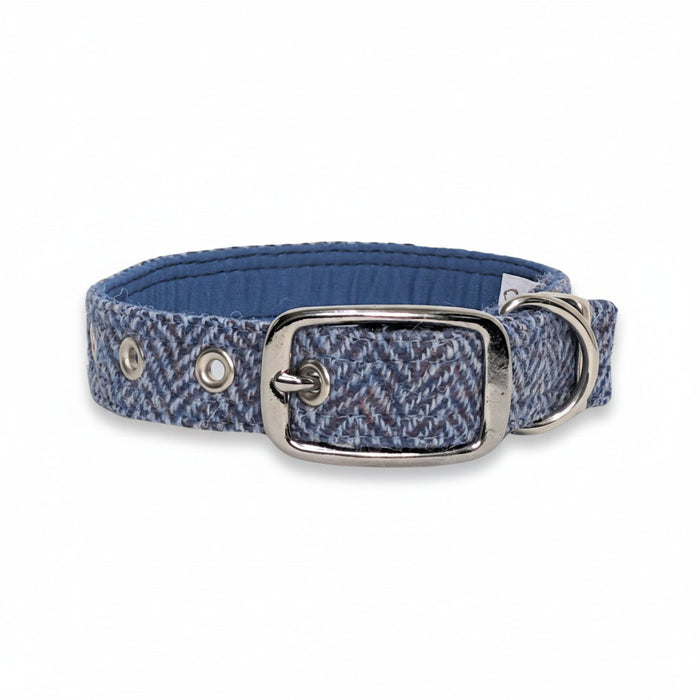 Blue Herringbone - Buckle Fastening Luxury Harris Tweed Dog Collar
