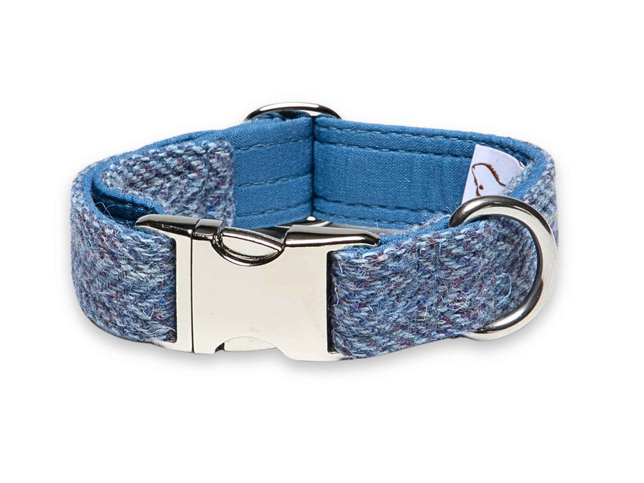 Blue Herringbone Luxury Harris Tweed Dog Collar
