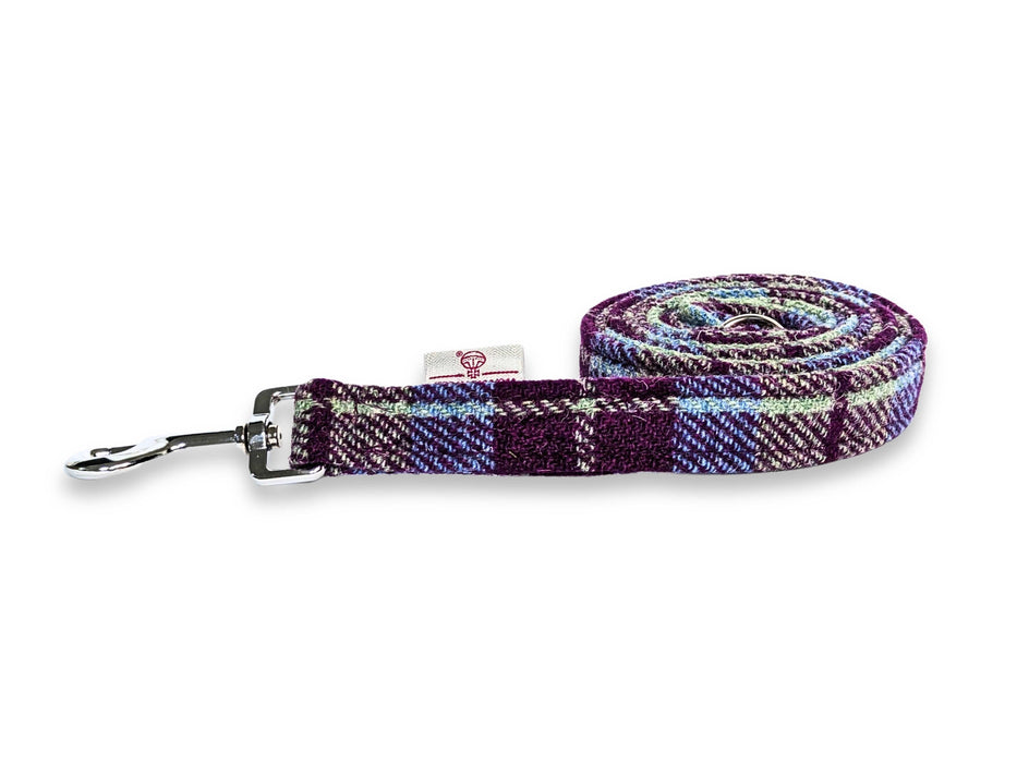 Burgundy & Blue Check Luxury Harris Tweed Dog Lead
