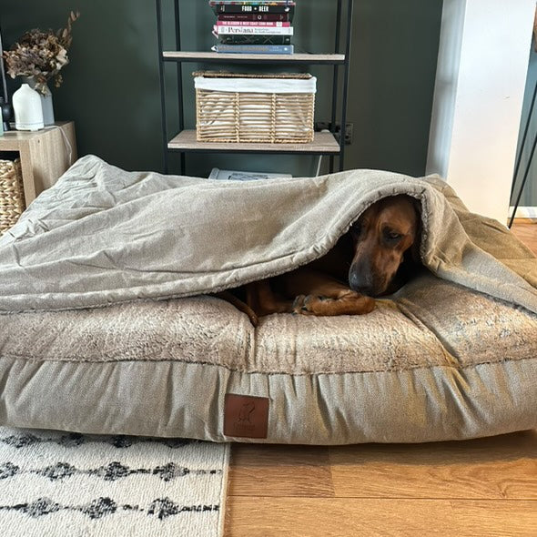 Beige Luxury Dog Snuggle Bed - Snuggle Sack