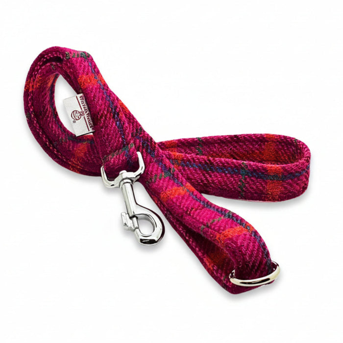 Cerise Check Luxury Harris Tweed Dog Lead