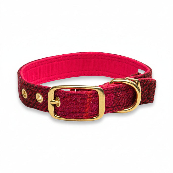 Deep Fuchsia Check - Buckle Fastening Luxury Harris Tweed Dog Collar