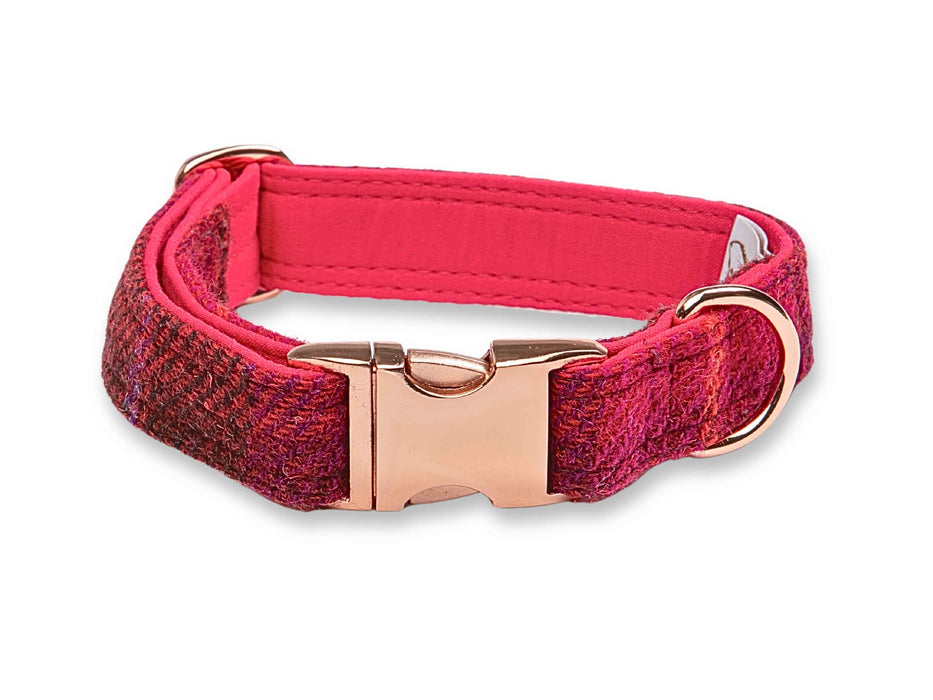 Deep Fuchsia Check Luxury Harris Tweed Dog Collar