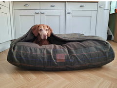 Collared Creatures - Green Tweed Luxury Dog Snuggle Bed / Snuggle Sack /Sleeping Sack Luxury Dog Bed