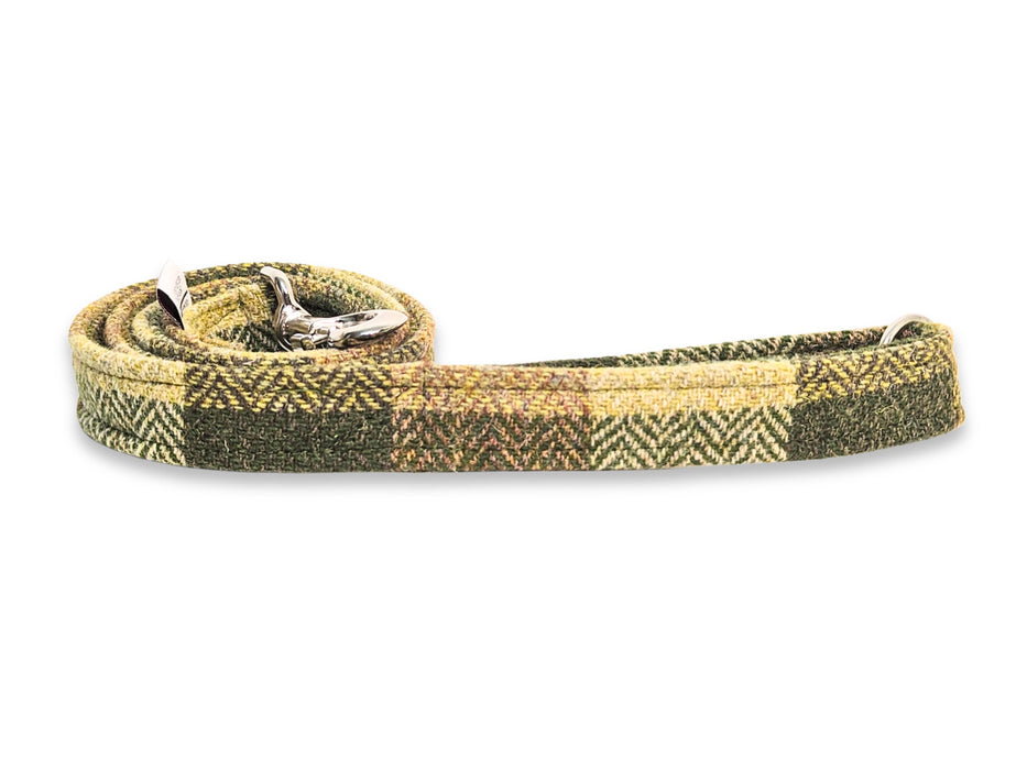 Green Block Herringbone Luxury Harris Tweed Dog Lead