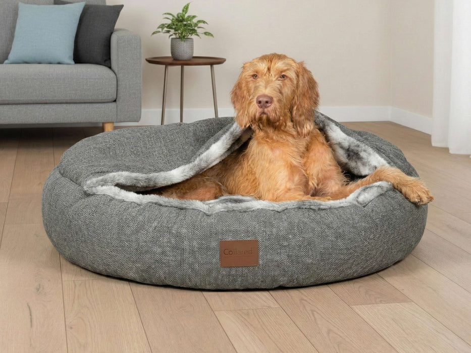 Collared Creatures - Luxury Grey Cocoon Cushion Round Dog Bed