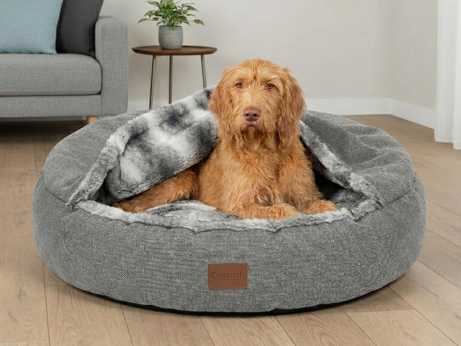 Collared Creatures - Luxury Grey Cocoon Cushion Round Dog Bed