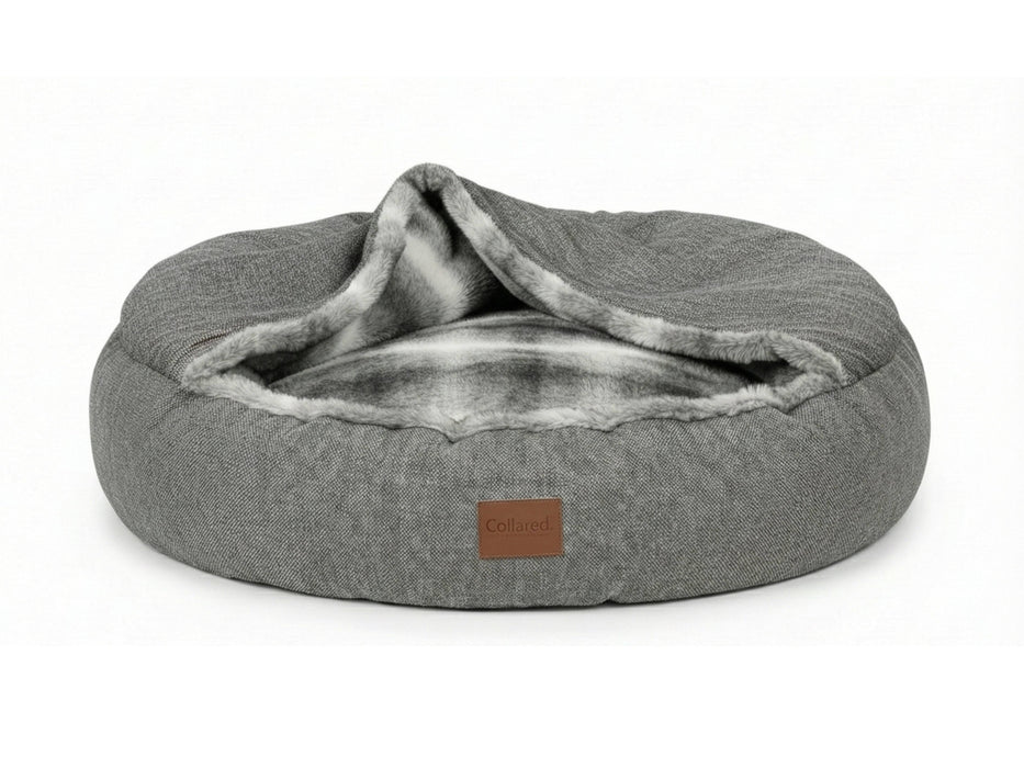 Collared Creatures - Luxury Grey Cocoon Cushion Round Dog Bed