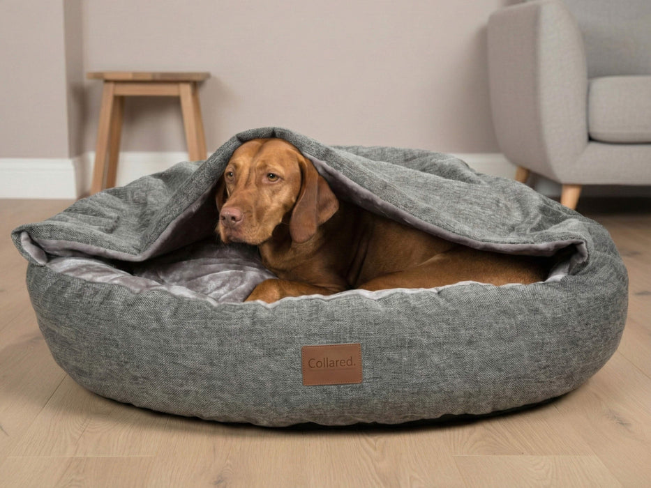 Collared Creatures - Luxury Grey Cocoon Cushion Round Dog Bed