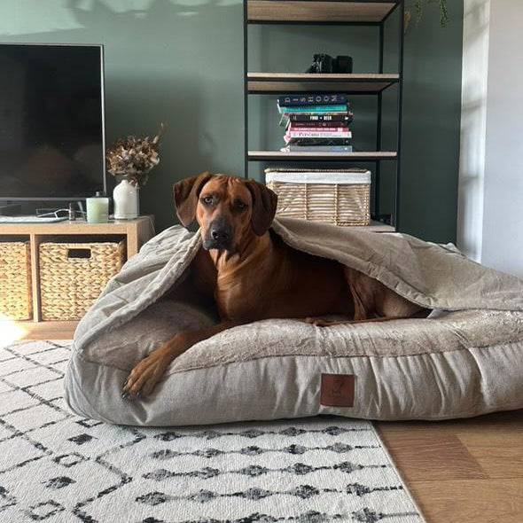 Beige Luxury Dog Snuggle Bed - Snuggle Sack