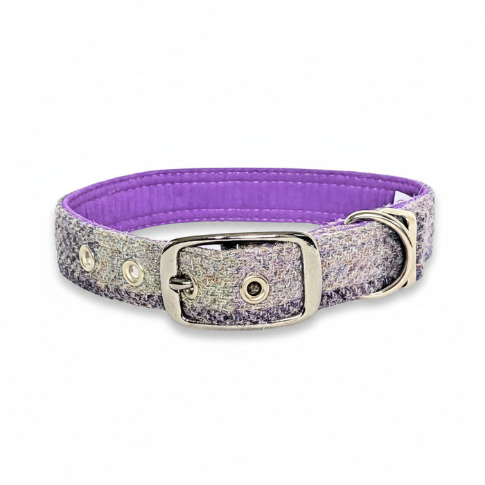 Lavender Block Check - Buckle Fastening Luxury Harris Tweed Dog Collar