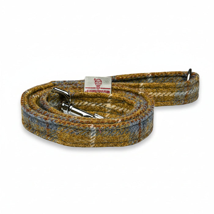 Mustard & Blue Check Luxury Harris Tweed Dog Lead