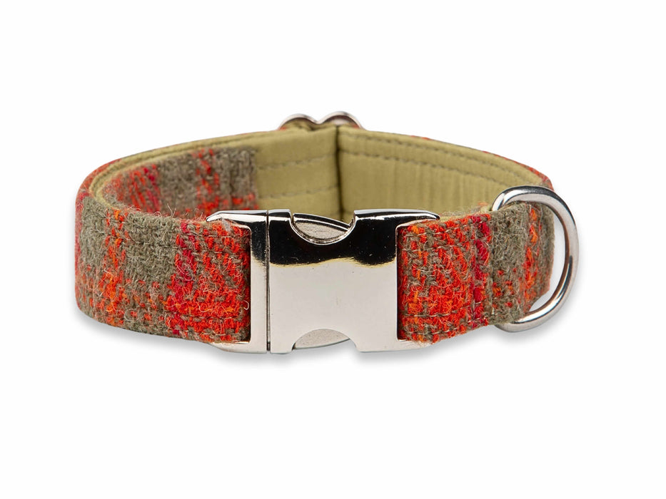 Orange & Olive Check Harris Tweed Luxury Dog Collar