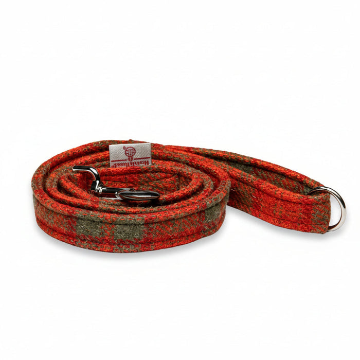 Orange & Olive Check Luxury Harris Tweed Dog Lead