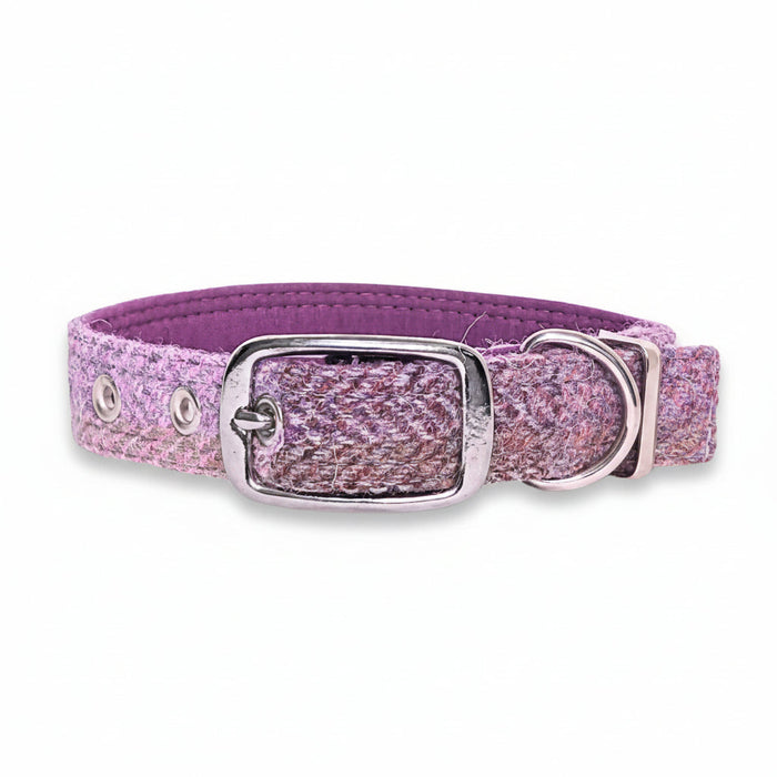 Pretty Pink Block Herringbone Check - Buckle Fastening Luxury Harris Tweed Dog Collar
