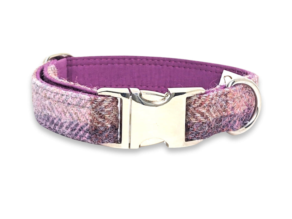 Pretty Pink Block Herringbone Check Harris Tweed Dog Collar