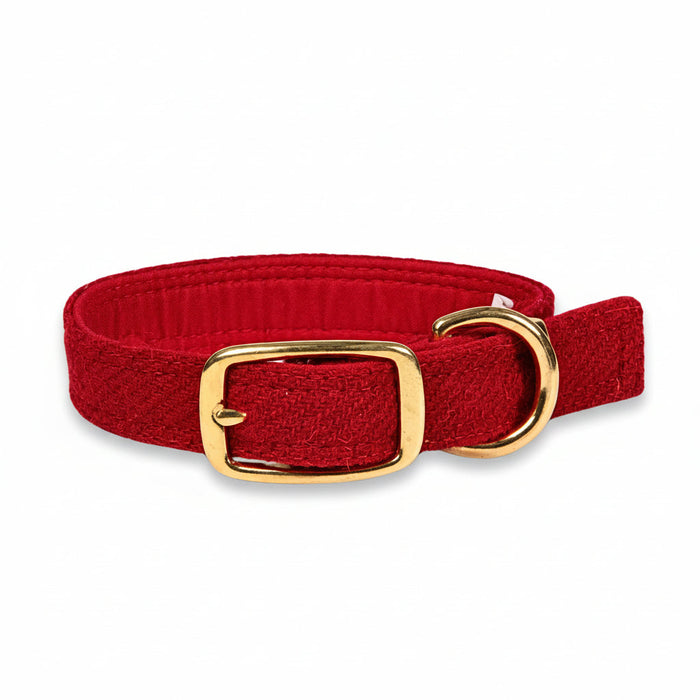 Simply Red - Buckle Fastening Luxury Harris Tweed Dog Collar