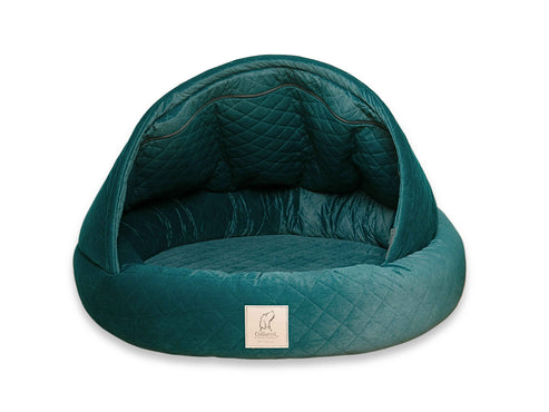 Collared Creatures Teal Quilted Velour Deluxe Comfort Cocoon Dog Cave Bed