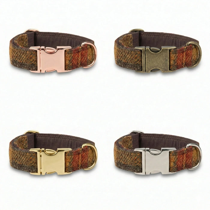 Autumnal Check Luxury Harris Tweed Dog Collar