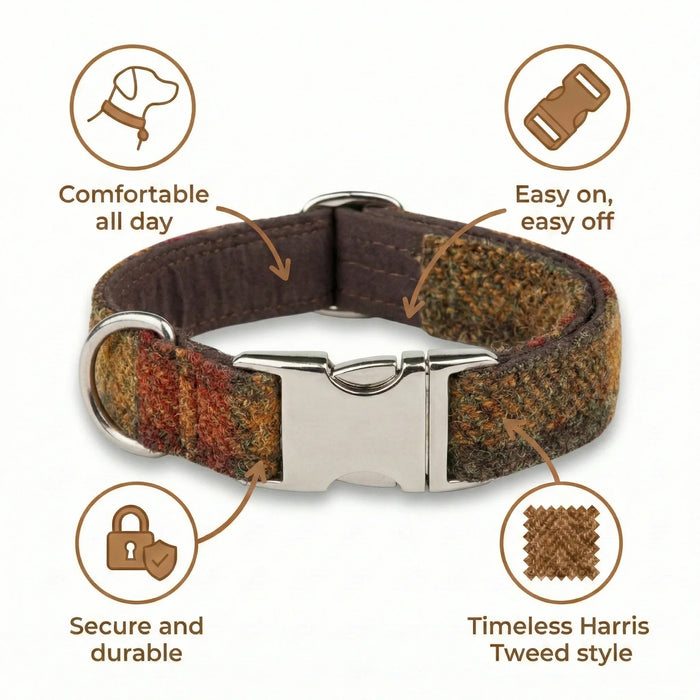 Autumnal Check Luxury Harris Tweed Dog Collar