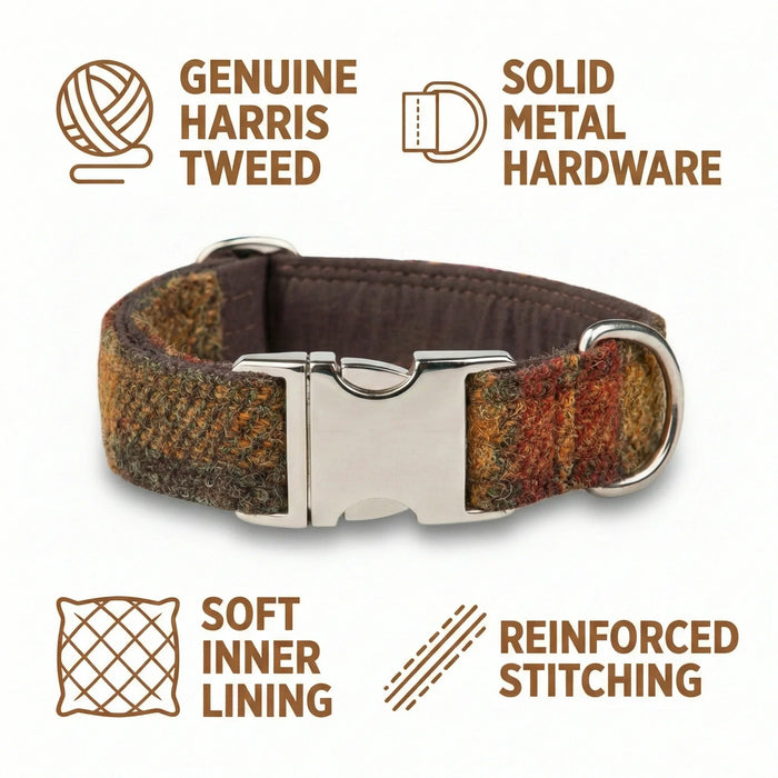Autumnal Check Luxury Harris Tweed Dog Collar