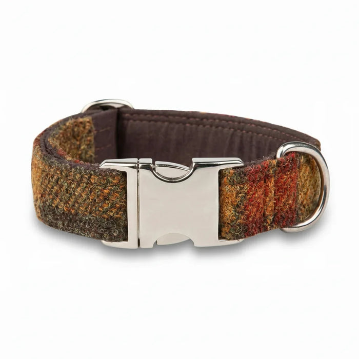 Autumnal Check Luxury Harris Tweed Dog Collar