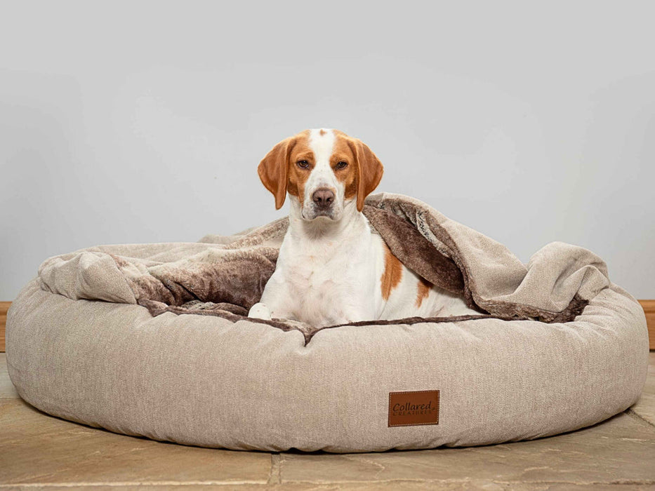 Collared Creatures - Luxury Cocoon Cushion Round Dog Bed - Beige