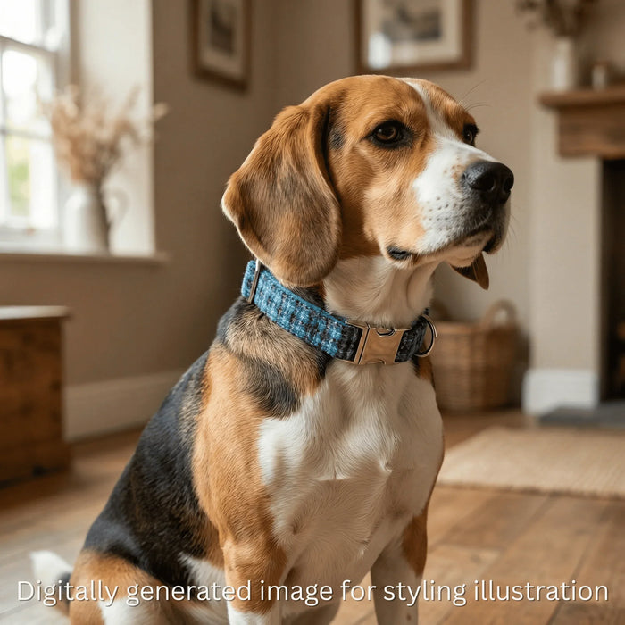 Teal Lilac & Black Check Luxury Harris Tweed Dog Collar