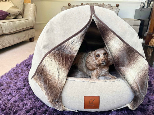 Collared Creatures - The Beige Deluxe Cocoon Dog Cave Bed