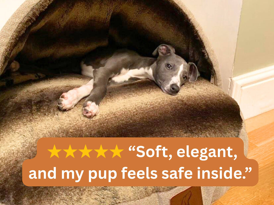 Beige Luxury Dog Cave Bed with Removable Firm hood