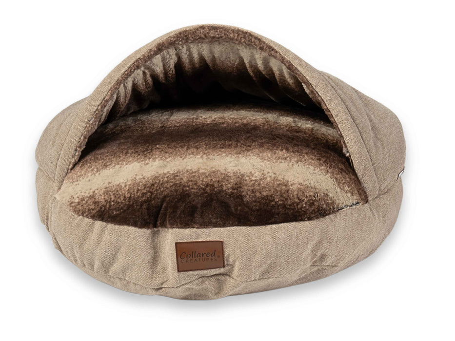 Beige Luxury Dog Cave Bed with Removable Firm hood