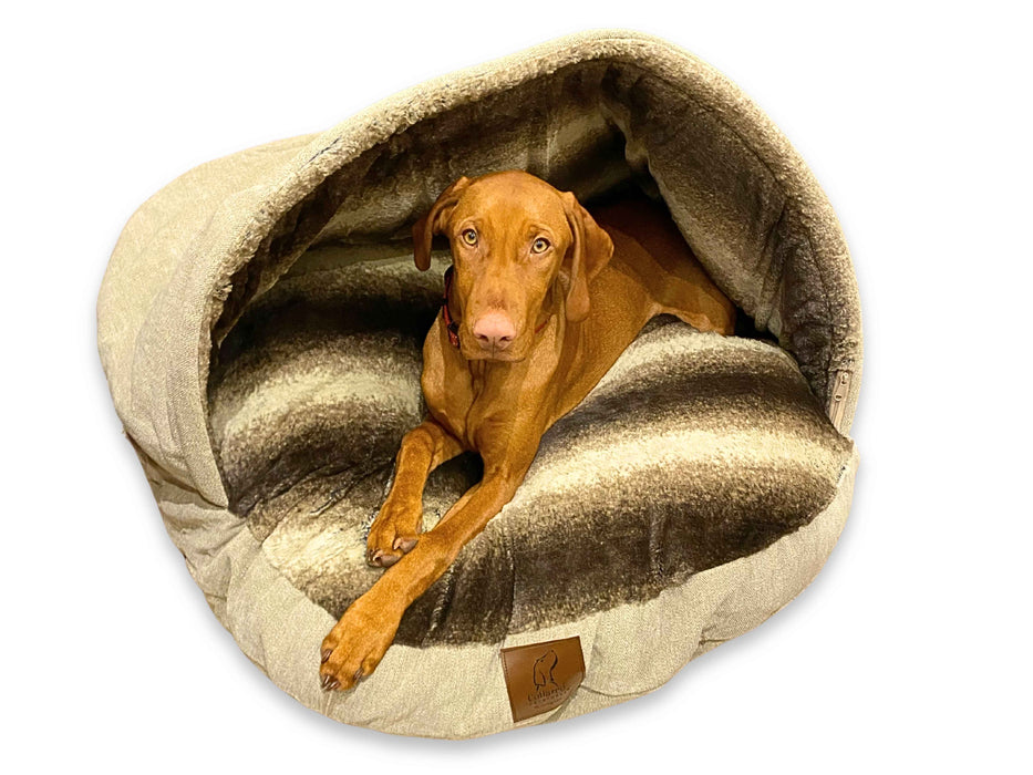 Beige Luxury Dog Cave Bed with Removable Firm hood