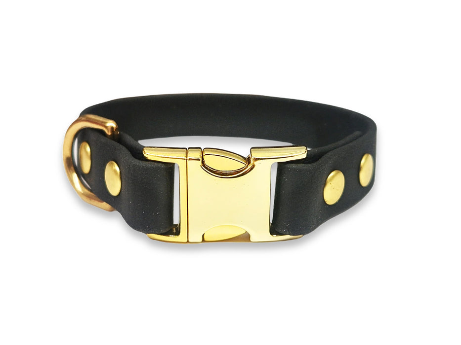 Black Small Breed Waterproof Biothane Dog Collar 21cm to 28cm Neck