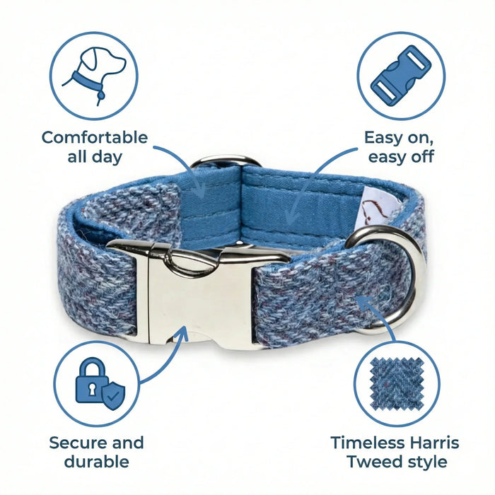 Blue Herringbone Luxury Harris Tweed Dog Collar
