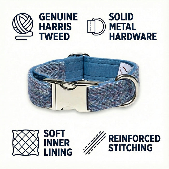 Blue Herringbone Luxury Harris Tweed Dog Collar