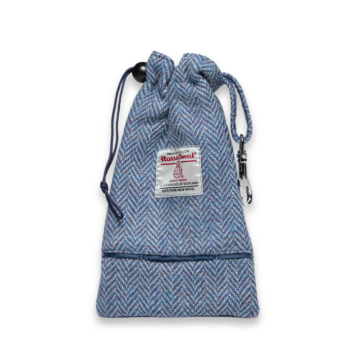Blue Herringbone Harris Tweed Treat Bag With Built-In Poop Bag Dispenser