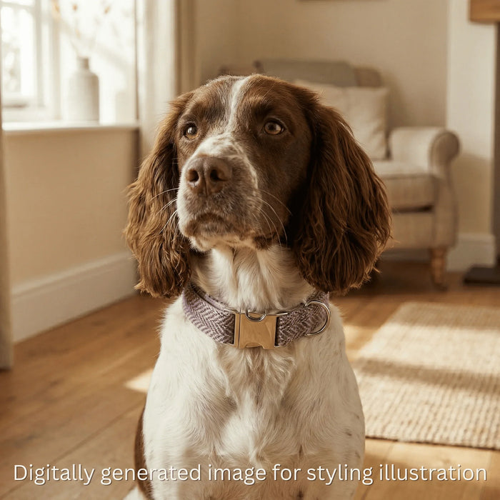 Lilac & Blue Herringbone Luxury Harris Tweed Dog Collar