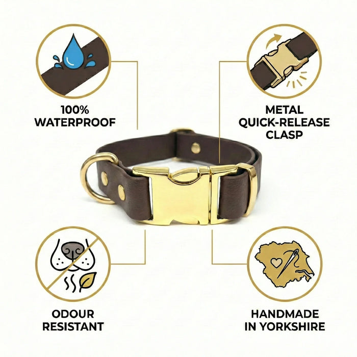Dark Brown 38mm Wide Waterproof Biothane Metal Clasp Dog Collar