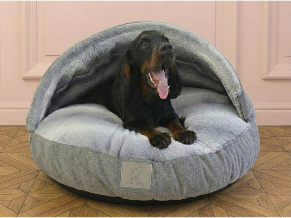 Collared Creatures - Grey Luxury Dog Cave Bed - Removable Hood